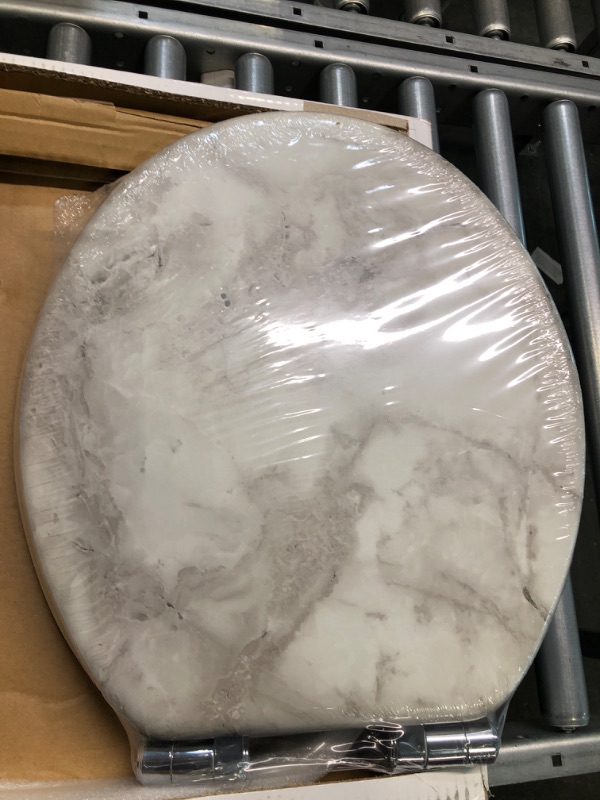 Photo 3 of Angel Shield Marble Toilet Seat Durable Molded Wood with Quiet Close,Easy Clean Quick-Release Hinges (Elongated,Gray Marble)
