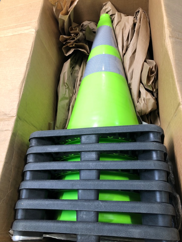 Photo 3 of 28” Lime Green Traffic Cone - 6 Pack - Dual 6" & 4" Reflective Collar – Multipurpose Premium PVC Safety Cone for Parking, Caution, Construction, Road Crews, Emergency Vehicle - Xpose Safety