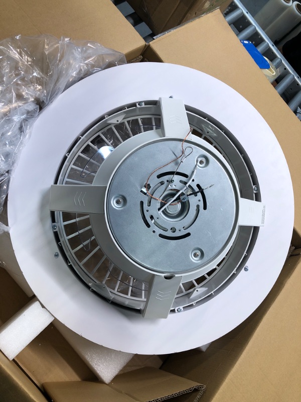 View 5 of IZOWE Ceiling Fan with Lights, Bladeless Ceiling Fans, 19" Enclosed Fan Lights Ceiling Fixtures Iron 36W Low Profile Flush Mount Ceiling Fans 3 Wind Speeds Dimmable Remote Control Bedroom Timing White