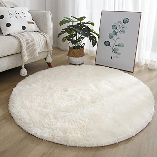 Photo 1 of 4x4 Soft White Round Area Rug for Bedroom Modern Fluffy Circle Rug for Kids Girls Baby Room Indoor Plush Circular Nursery Rugs Cute Cozy Area Rugs for Living Room
