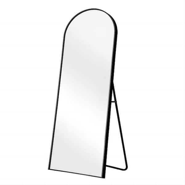 Photo 1 of 64 in. x 21 in. Modern Arched Metal Framed Black Full Length Floor Standing Mirror
