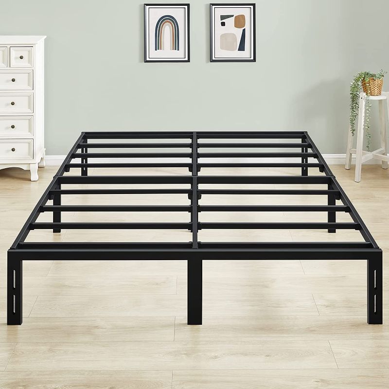 Photo 1 of GreenForest Queen Bed Frame Quick Lock Heavy Duty Metal Platform Bed Mattress Foundation, No Box Spring Needed, Black