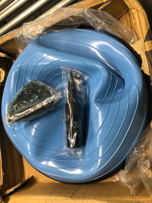 Photo 3 of URBNFit Half Balance Ball - Yoga Ball Balance Trainer for Core Stability & Full Body Workout at Home or Gym - Resistance Bands, Pump and Exercise Guide Included Blue