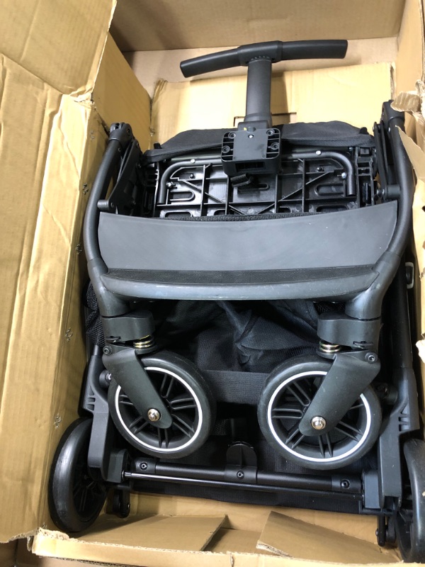 Photo 1 of Lightweight Travel Stroller - Compact Travel Stroller for Airplane, One-Hand Folding Baby Stroller, Toddler Stroller w/Adjustable Backrest/Footrest/T-Shaped Bumper(Black)