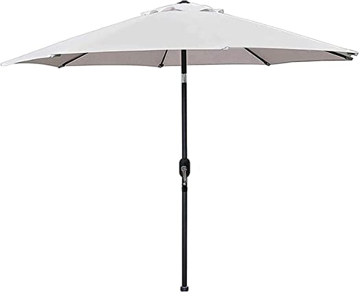 Photo 1 of Blissun 9' Outdoor Patio Umbrella, Striped Patio Umbrella, Market Striped Umbrella with Push Button Tilt and Crank (Grey)
