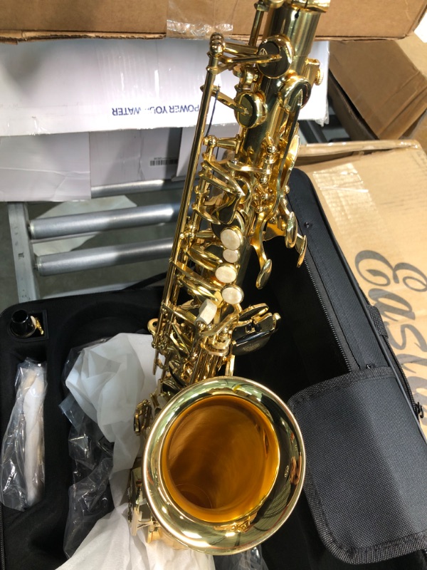 Photo 1 of Eastar Professional Alto Saxophone E Flat Alto Saxophone Eb Saxophone Gold With Cleaning Cloth, Carrying Case, Mouthpiece, Neck Strap, Reeds and Stand, Alto Saxophone Full Kit, AS-? Professional Gold