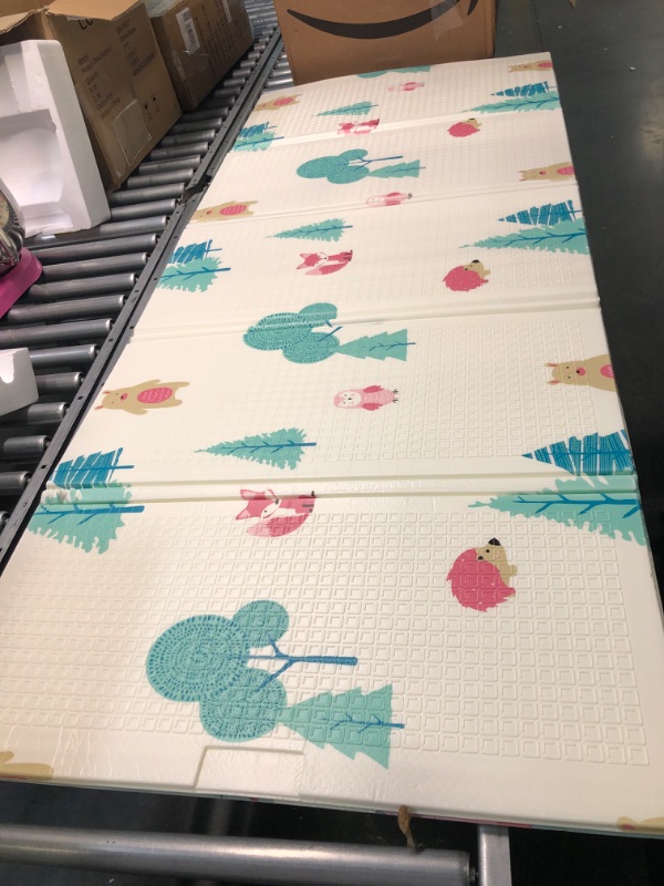Photo 1 of JumpOff Jo - Large Waterproof Foam Padded Play Mat for Infants, Babies, Toddlers, Play Pens & Tummy Time, Foldable Activity Mat, 70 in. x 59 in. - Woodland Rainbow
