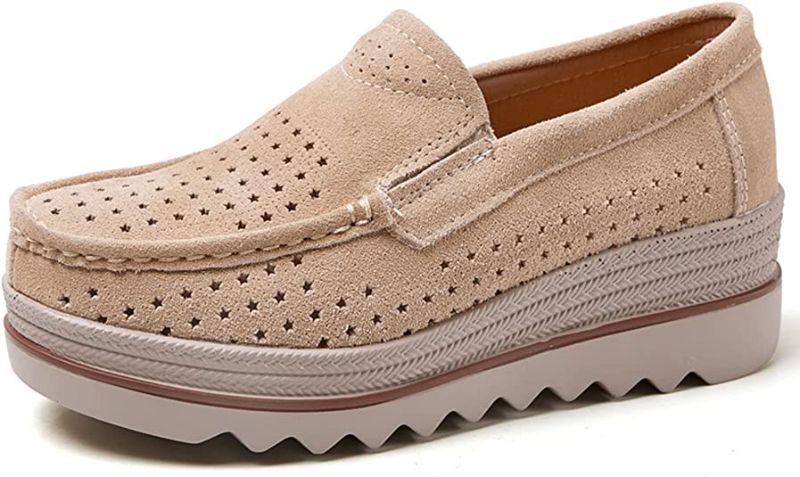 Photo 1 of Anyrain Womens Slip On Platform Loafers - Non Slip Wedge Sneakers Breathable Casual Moccasins Suede Penny Shoes for Walking Work Travel Driving (size 7.5)
