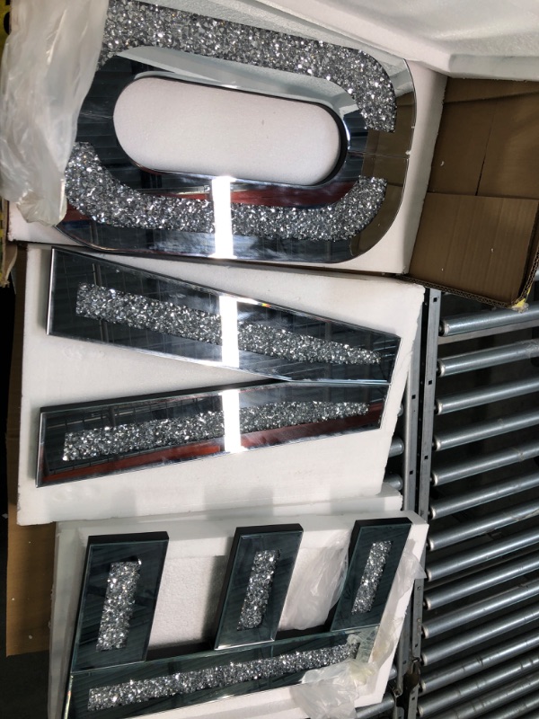 Photo 4 of ZOLAPI 4 pcs Independent Letters Love.Glam Crystal Diamond Letters.Silver Mirror Glass Home Decoration for Wall, Fireplace, Bookshelf and Table.
