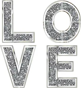 Photo 1 of ZOLAPI 4 pcs Independent Letters Love.Glam Crystal Diamond Letters.Silver Mirror Glass Home Decoration for Wall, Fireplace, Bookshelf and Table.
