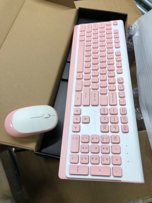 Photo 4 of Wireless Keyboard Mouse Combo,Whisper-Quiet Compact Full Size Wireless Keyboard and Cute Mouse Set 2.4G Ultra-Thin Sleek Design for Windows, Computer, Desktop, PC, Notebook (White & Pink)