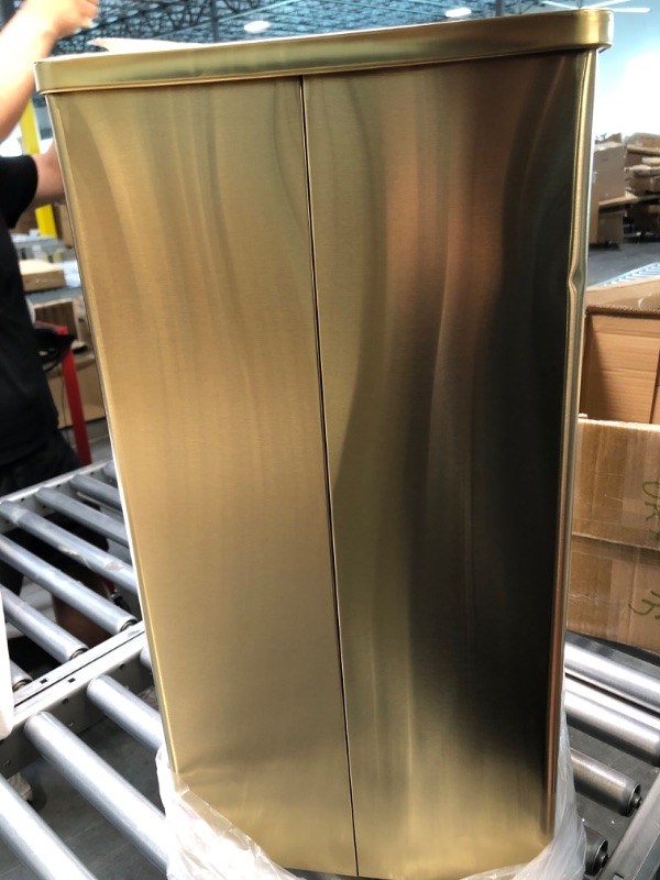Photo 1 of BEAMNOVA Trash Can Indoor Outdoor Black Stainless Steel Commercial Garbage Can Industrial Garbage Enclosure Inside Cabinet with Lid Waste Container, Gold Color, 31*25*61 cm / 12.2*9.8*24 in Gold 12.2*9.8*24 in / 31*25*61 cm