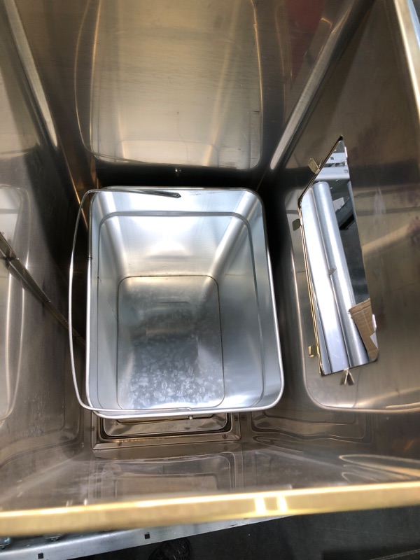 Photo 1 of BEAMNOVA Trash Can Indoor Outdoor Black Stainless Steel Commercial Garbage Can Industrial Garbage Enclosure Inside Cabinet with Lid Waste Container, Gold Color, 31*25*61 cm / 12.2*9.8*24 in Gold 12.2*9.8*24 in / 31*25*61 cm