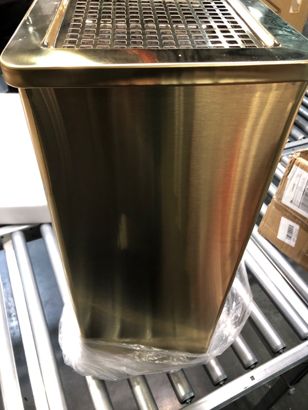 Photo 1 of BEAMNOVA Trash Can Indoor Outdoor Black Stainless Steel Commercial Garbage Can Industrial Garbage Enclosure Inside Cabinet with Lid Waste Container, Gold Color, 31*25*61 cm / 12.2*9.8*24 in Gold 12.2*9.8*24 in / 31*25*61 cm