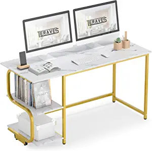 Photo 1 of Teraves Reversible Computer Desk for Small Spaces,Small Desk with Shelves,55 inch Gaming Desk Office Desk Bedroom Desk for Home Office
