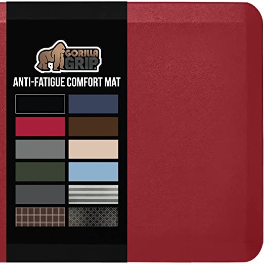 Photo 1 of Gorilla Grip Anti Fatigue Cushioned Kitchen Floor Mats, Thick Ergonomic Standing Office Desk Mat, Waterproof Scratch Resistant Pebbled Topside, Supportive Comfort Padded Foam Rugs, 48x20, Red
