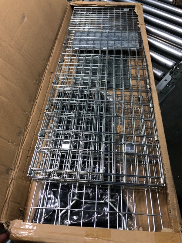 Photo 3 of ANT MARCH Live Animal Cage Trap 32''x11.5"x13" Steel Humane Release Rodent Cage with Gloves for Rabbits, Stray Cat, Squirrel, Raccoon, Mole, Gopher, Chicken, Opossum, Skunk, Chipmunks, Groundhog