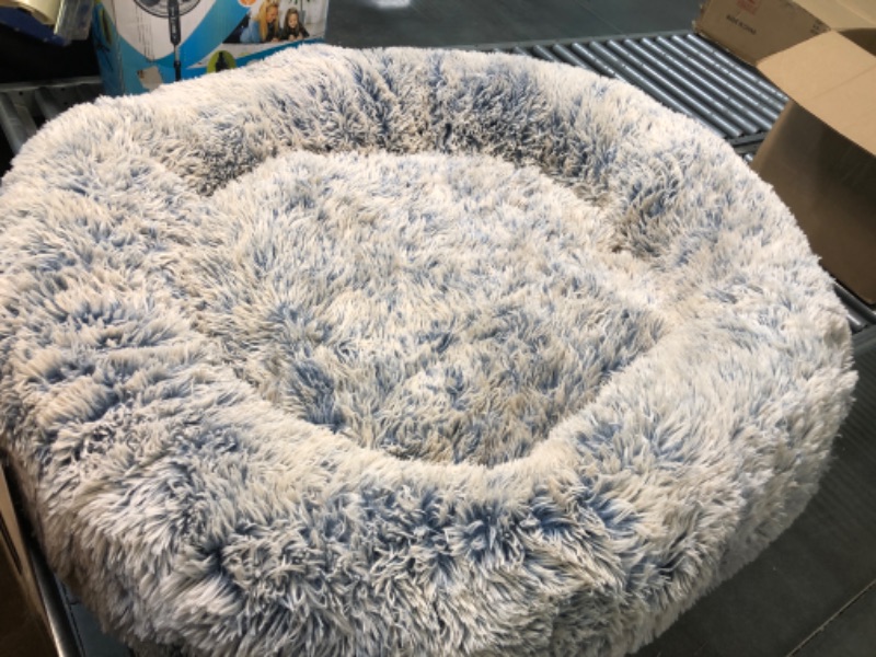 Photo 4 of Best Friends by Sheri The Original Calming Donut Cat and Dog Bed in Shag Fur Denim, Extra Large 45x45 Shag Denim Extra Large 45" x 45" Bed Only