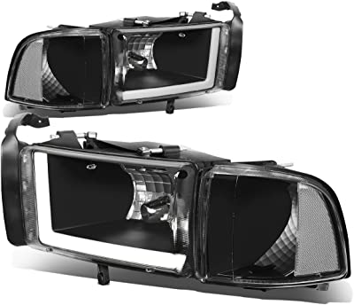 Photo 1 of Auto Dynasty 4Pcs Dual LED DRL Headlights Assembly and Signal Lamps Compatible with Dodge Ram 1500 2500 3500 (Non-Sport Model) 94-02, Driver and Passenger Side, Black Housing Clear Corner