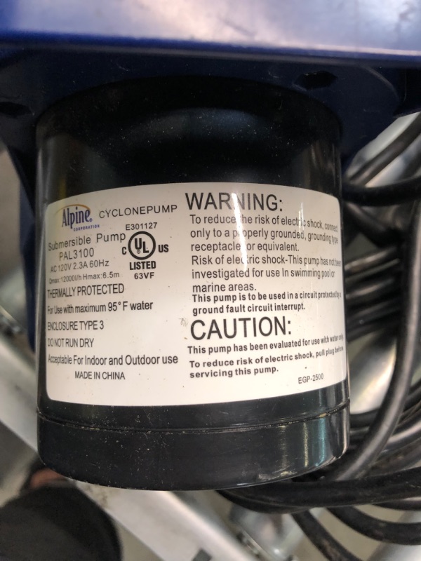 Photo 5 of Alpine Corporation Alpine PAL3100 Cyclone Pond Pump-3100 GPH-for Fountains, Waterfalls, and Water Circulation Pump, 10.8"L x 6.1" W x 8.9"H, Black and Blue