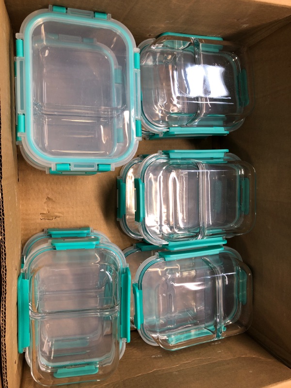 Photo 3 of [10-Pack,22 Oz]Glass Meal Prep Containers 2 Compartments, Airtight Glass Lunch Bento Boxes with Lids, Glass Food Storage Containers, BPA-Free, Microwave, Oven, Freezer and Dishwasher Friendly, Green