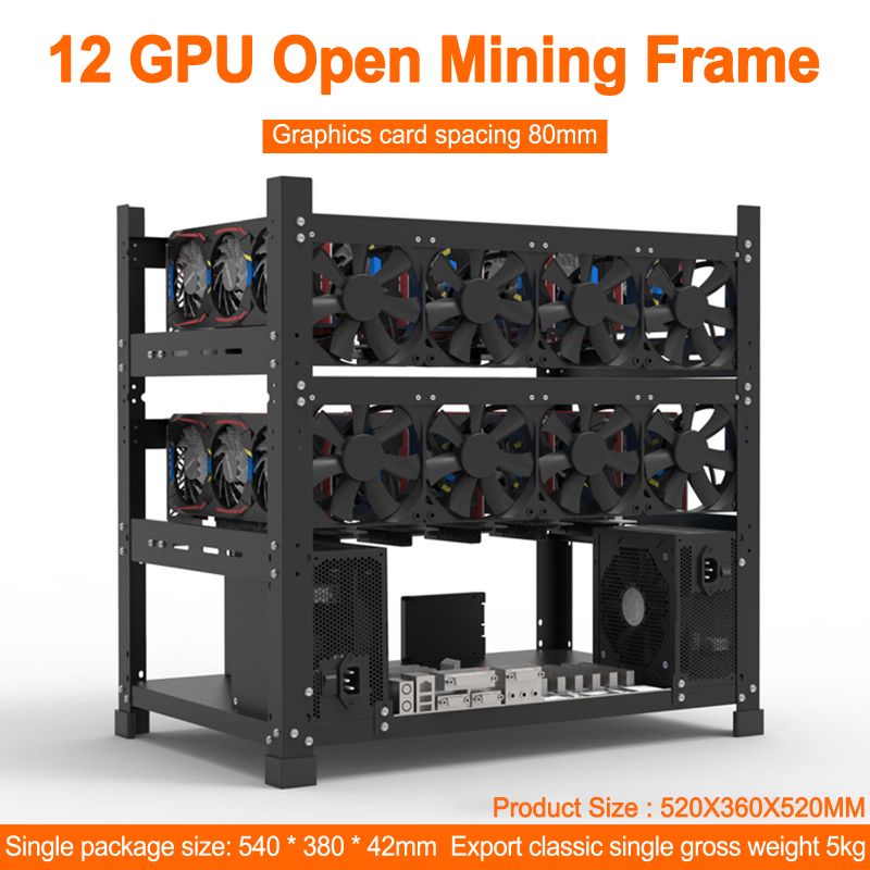 Photo 1 of 12 GPU Mining Rig Frame 3 Layers ETH ETC BTC Miner Rack Computer Server Case

