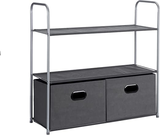 Photo 1 of Amazon Basics Closet Storage Organizer with Fabric Bins and Shelves, Grey, 32.7" x 12.2" x 31"
