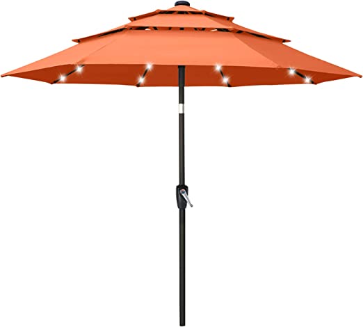 Photo 1 of ABCCANOPY Solar Led Patio Umbrellas 3-Tiers 11FT (Orange)
