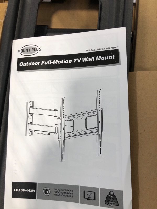 Photo 4 of Mount Plus MP-LPA36-443W Outdoor Full Motion Swivel Weatherproof Tilt TV Wall Mount for Most 32”~70” TVs Perfect Solution for Outdoor TV (Max VESA 400x400) 32" - 70" Full Motion