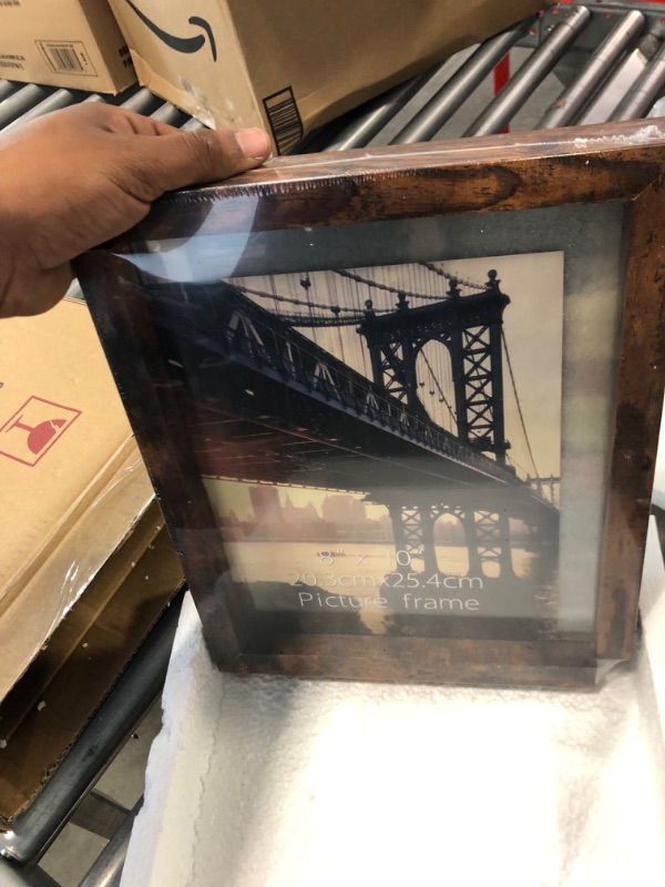 Photo 2 of 2 Pack 8x10 Picture Frame, Double Sided Frames Set with Rustic L Shaped Holder Display 8 by 10 Photo, Made of Brown Base Horizontal Vertical Stand for Desktop or Tabletop