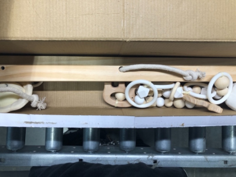 Photo 1 of Wooden Baby Gym with 6 Wooden Baby Toys Foldable Baby Play Gym Frame Activity Gym Hanging Bar Newborn Gift Baby Girl and Boy Gym (Natural Color)