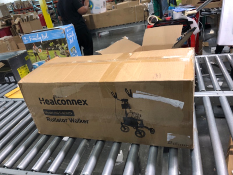 Photo 1 of Healconnex Upright Rollator Walkers for Seniors- Stand up Rolling Walker with Seats and 10" Wheels, Padded Armrest and Backrest,Tall Rolling Mobility Aid with Basket, Foam Handle to Stand up
