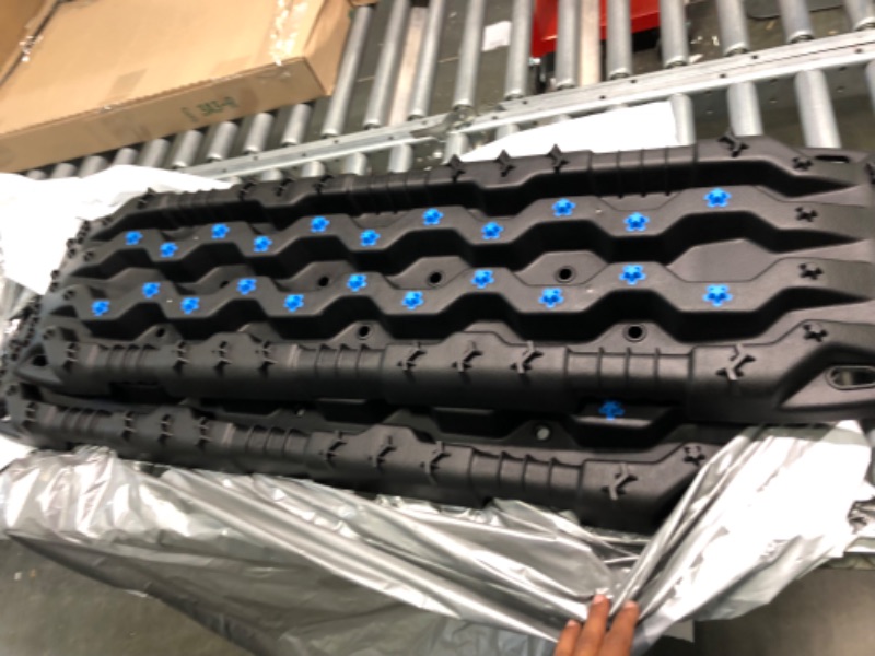 Photo 1 of Recovery Traction Tracks, FIERYRED 2 Pcs Recovery Traction Mat for Off-Road Mud, Sand, Recovery Tracks Traction Mat Snow Traction Tire Ladder- Tire Traction Tool Black with Blue