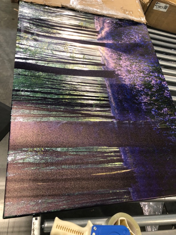 Photo 1 of Canvas Wall Art Sunshine in Forests with Purple Lavender Flower Painting Print- Long Canvas Artwork Contemporary Nature Picture for Living Room Office-30"x60" Purple Lavender 30"x60"