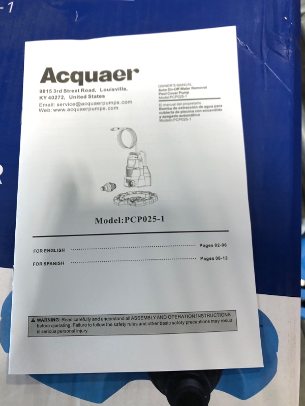 Photo 2 of Acquaer 1/4 HP Automatic Swimming Pool Cover Pump, 115 V Submersible Pump with 3/4” Check Valve Adapter & 25ft Power Cord, 2250 GPH Water Removal for Pool, Hot Tubs, Rooftops, Water Beds and more