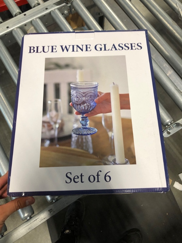 Photo 2 of Yungala Blue Wine Glasses Set of 6 Blue Goblets - Blue Glassware for Vintage Wine Glasses, Colorful Wine Glasses, Colored Glassware or Glass Goblets