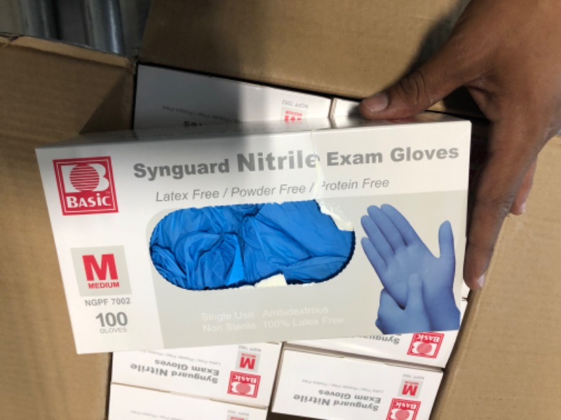 Photo 2 of Basic Medical Blue Nitrile Exam Gloves - Latex-Free & Powder-Free - NGPF-7002 (Case of 1,000), Medium Blue Medium (Pack of 1000)