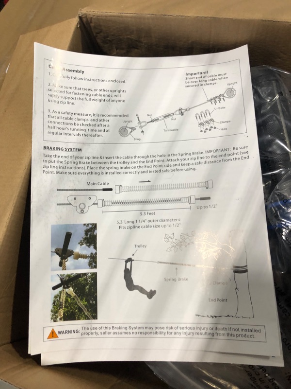 Photo 1 of CTSC 75FT 95FT 110FT 250FT Zipline Kit with Stainless Steel Spring Brake and Seat 95 FT Blue