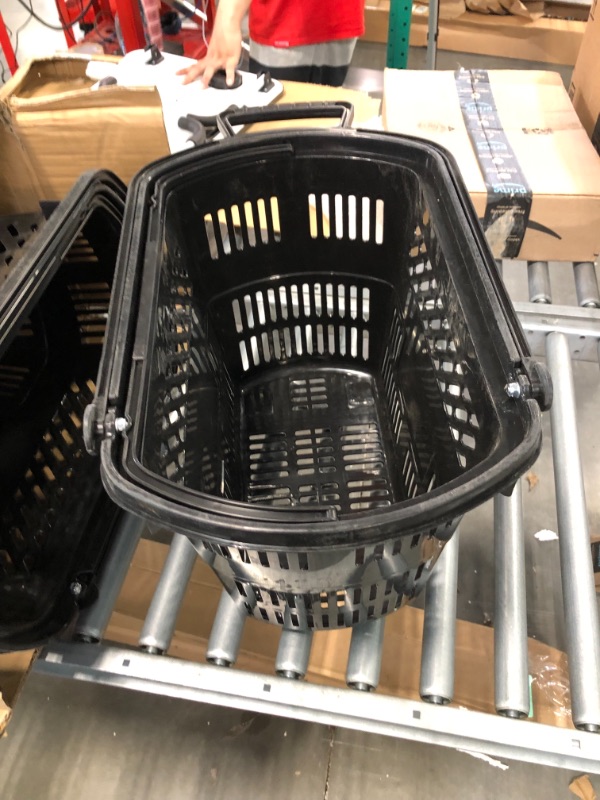 Photo 2 of 8 Pcs 35L Shopping Basket with Wheels Shopping Cart Retail Shopping Baskets Carts Grocery Baskets with Handles Plastic Shopping Carts for Retail Store Shopping (Black)