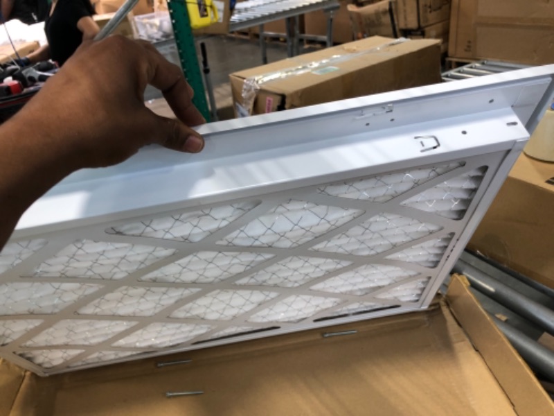 Photo 2 of 24" X 16 Steel Return Air Filter Grille for 1" Filter - Fixed Hinged - Ceiling Recommended - HVAC DUCT COVER - Flat Stamped Face - White [Outer Dimensions: 26.5 X 17.75] 24 X 16