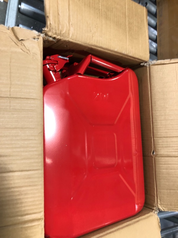 Photo 3 of 20L 5 Gallon Metal Gas Can Red with Fuel Can and Spout System, US Standard Cold-Rolled Plate Petrol Diesel Can - Gasoline Bucket (18.3" x 13.98" x 6.3")