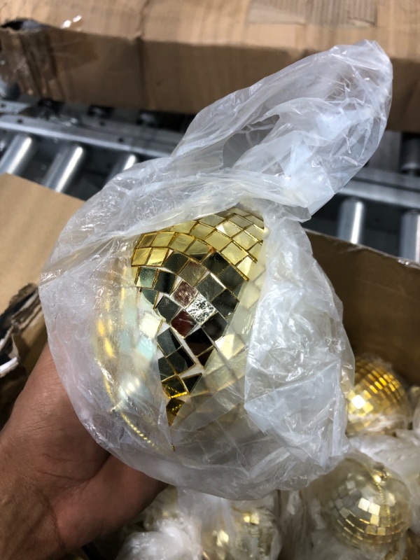 Photo 2 of APPROX. 50 Pcs Disco Balls Reflective Disco Ball Decorations Hanging Disco Ball Ornament Different Sizes Mirror Ball for Home Decor, Party, Club (Gold)