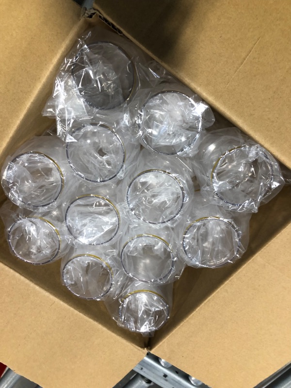 Photo 4 of 24 piece Stemless Disposable Unbreakable Crystal Clear Plastic Wine Glasses Set of 24 (10 Ounces - Gold Rim)
