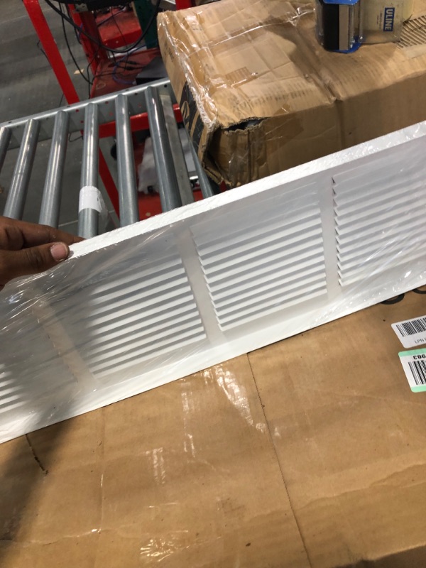 Photo 4 of 12" X 4" Baseboard Return Air Grille - HVAC Vent Duct Cover - 7/8" Margin Turnback for Flush Fit with Baseboard Work - White [Outer Dimensions: 13.75" Width X 5.75" Height] 12 x 4