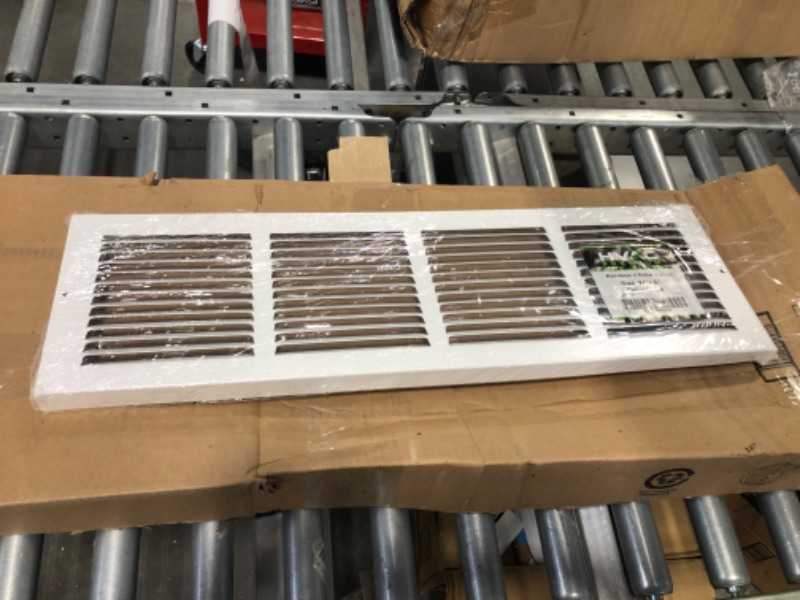 Photo 2 of 12" X 4" Baseboard Return Air Grille - HVAC Vent Duct Cover - 7/8" Margin Turnback for Flush Fit with Baseboard Work - White [Outer Dimensions: 13.75" Width X 5.75" Height] 12 x 4