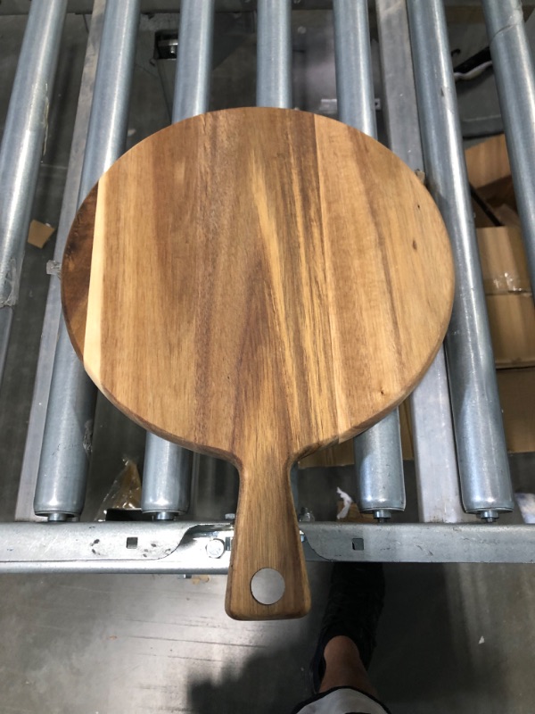Photo 1 of Acacia Wood Cutting Board with Handle Wooden Chopping Board Round Paddle Cutting Board for Meat Bread Serving Board Charcuterie Board Chopping Blocks Circular Circle Carving Cutting Board