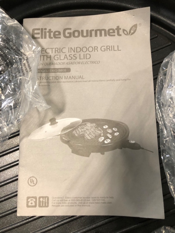 Photo 6 of Elite Gourmet EMG-980B Smokeless Electric Tabletop Grill Nonstick, 6-Serving, Dishwasher Safe Removable Grilling Plate, Grill Indoor, Tempered Glass Lid, Adjustable Temperature, 14", Black