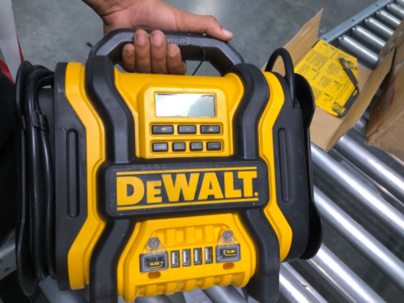 Photo 4 of DEWALT DXAEPS14 1600 Peak Battery Amp 12V Automotive Jump Starter/Power Station with 500 Watt AC Power Inverter, 120 PSI Digital Compressor, and USB Power , Yellow