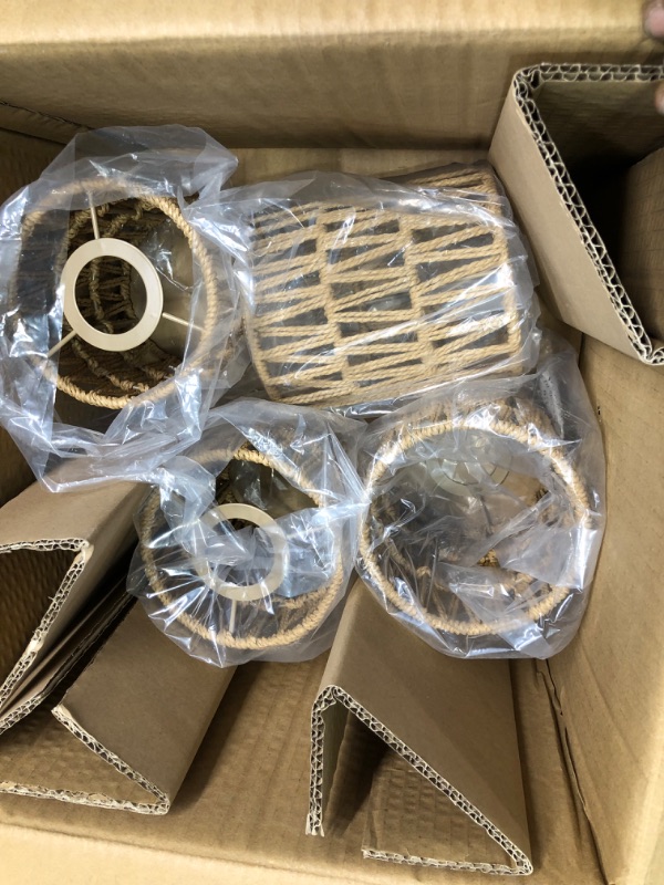 Photo 1 of 4 Pack Rattan Lamp Shade, Small Boho Lamp Shades Replacement, 5.9in Height, 5in Diameter, 1.53in Fitter, Cylinder Woven Lampshade for Floor Lamps, Pendant Light, Chandelier, Wall Sconces Light Fixture
