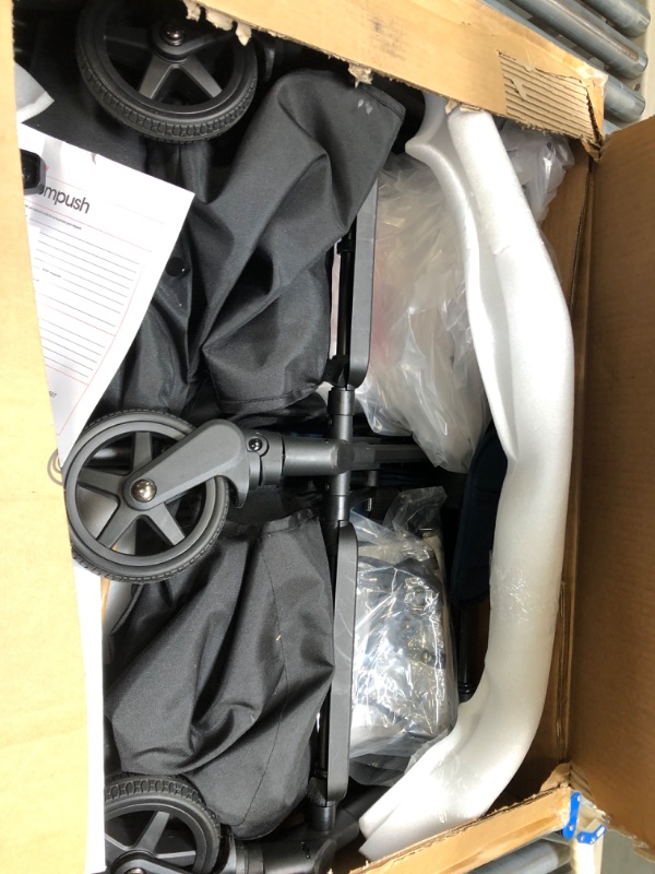 Photo 1 of Mompush Lithe Double Stroller, Lightweight Twin Stroller with Aluminum Frame and Two Large Individual Recline Seat, Double Stroller Infant and Toddler with Large Canopy Navy